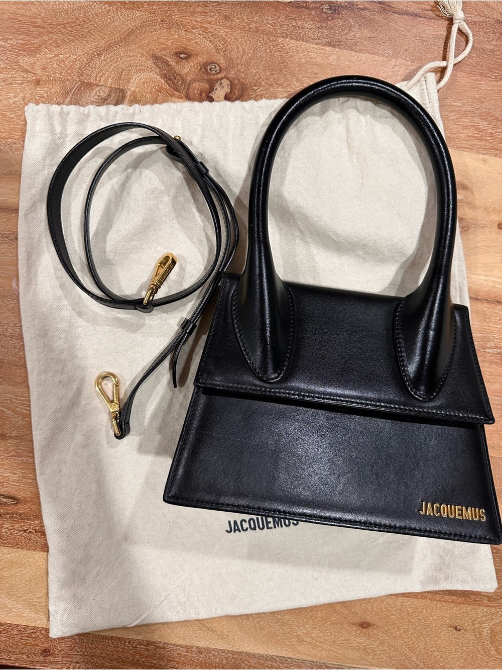 Jacquemus Black Le Chiquito Grande Top-Handle Bag with Gold Hardware